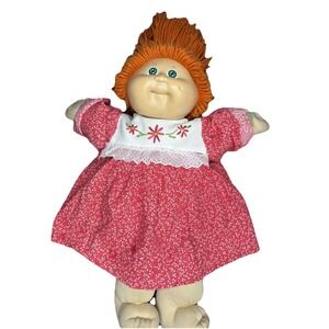 Vintage Cabbage Patch Kids Doll 16" Orange Hair Green Eyes Red Dress Coleco